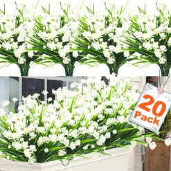 20 Pack Artificial Flower Outdoor Decorations - UV Resistant Plastic Bushes and Faux Flowers for Outdoor Decor