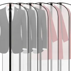 6 Pack Breathable Clothes Covers with Zip 60x80cm Hanging Garment Covers Bags Moth-Proof Storage Bag for Men Suit Dress Bag Covers Dust Cover for Wardrobe Storage and Travel Clear