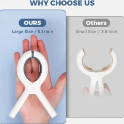 4 Pack Extra Large Beach Towel Clips,5.1 Inch Towel Clips for Beach Chairs Cruise Heavy Duty, Towel Holder Clips for Clothes Pool Boat, 2 Colors Khaki and Blue