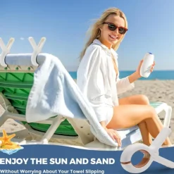 4 Pack Extra Large Beach Towel Clips,5.1 Inch Towel Clips for Beach Chairs Cruise Heavy Duty, Towel Holder Clips for Clothes Pool Boat, 2 Colors Khaki and Blue