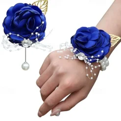 2 Pack Flower Wrist Corsage Boutonniere Set,Artificial Rose Handmade Silk Flower for Wedding Flowers Accessories Prom Suit Decor