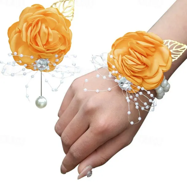 2 Pack Flower Wrist Corsage Boutonniere Set,Artificial Rose Handmade Silk Flower for Wedding Flowers Accessories Prom Suit Decor