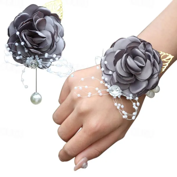 2 Pack Flower Wrist Corsage Boutonniere Set,Artificial Rose Handmade Silk Flower for Wedding Flowers Accessories Prom Suit Decor