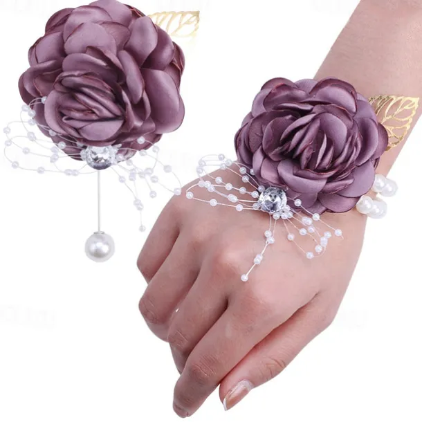 2 Pack Flower Wrist Corsage Boutonniere Set,Artificial Rose Handmade Silk Flower for Wedding Flowers Accessories Prom Suit Decor