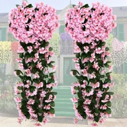 1 Pack, Hanging Artificial Flowers Basket 34“, Fake Hanging Plant, Silk Orchid Flowers, Faux Flower Arrangement, Garden Lawn Decor, Home Decor, Room Decor, Front Door Yard Decor,Wedding Decoration