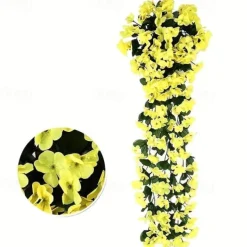 1 Pack, Hanging Artificial Flowers Basket 34“, Fake Hanging Plant, Silk Orchid Flowers, Faux Flower Arrangement, Garden Lawn Decor, Home Decor, Room Decor, Front Door Yard Decor,Wedding Decoration