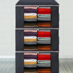 3 Pack, 90L Large Capacity Clothes Storage Bag Organizer with Reinforced Handle Thick Fabric for Comforters, Blankets, Bedding, Foldable with Sturdy Zipper, Clear Window