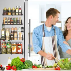 1 Pack Magnetic Spice Rack Organizer, Magnetic Spice Rack for Refrigerator, Magnetic Shelf for Holding Spices, Jars, Bottle, Metal&Black