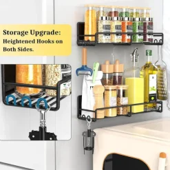 1 Pack Magnetic Spice Rack Organizer, Magnetic Spice Rack for Refrigerator, Magnetic Shelf for Holding Spices, Jars, Bottle, Metal&Black