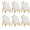 6 Pack Mini Canvas And Easel Set Mini Canvas Panels Mini Wood Easels Canvas Size Is 4 X 4 Easel Size Is 3.1 X 5.9 For Kids Painting Oil Painting And Diy Doodle