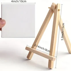 6 Pack Mini Canvas And Easel Set Mini Canvas Panels Mini Wood Easels Canvas Size Is 4 X 4 Easel Size Is 3.1 X 5.9 For Kids Painting Oil Painting And Diy Doodle