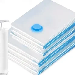 5 Pack Travel Vacuum Bags with Pump Seal Bags for Clothes Blankets Storage Bag With Valve Transparent Border Folding Compressed Organizer Travel Space Saving Seal Packet