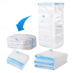 5 Pack Travel Vacuum Bags with Pump Seal Bags for Clothes Blankets Storage Bag With Valve Transparent Border Folding Compressed Organizer Travel Space Saving Seal Packet