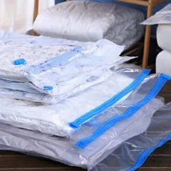 5 Pack Travel Vacuum Bags with Pump Seal Bags for Clothes Blankets Storage Bag With Valve Transparent Border Folding Compressed Organizer Travel Space Saving Seal Packet