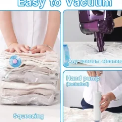 5 Pack Travel Vacuum Bags with Pump Seal Bags for Clothes Blankets Storage Bag With Valve Transparent Border Folding Compressed Organizer Travel Space Saving Seal Packet