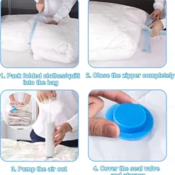 5 Pack Travel Vacuum Bags with Pump Seal Bags for Clothes Blankets Storage Bag With Valve Transparent Border Folding Compressed Organizer Travel Space Saving Seal Packet