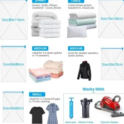 5 Pack Travel Vacuum Bags with Pump Seal Bags for Clothes Blankets Storage Bag With Valve Transparent Border Folding Compressed Organizer Travel Space Saving Seal Packet