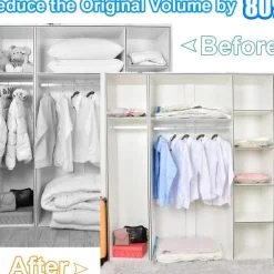 5 Pack Travel Vacuum Bags with Pump Seal Bags for Clothes Blankets Storage Bag With Valve Transparent Border Folding Compressed Organizer Travel Space Saving Seal Packet