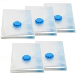 5 Pack Travel Vacuum Bags with Pump Seal Bags for Clothes Blankets Storage Bag With Valve Transparent Border Folding Compressed Organizer Travel Space Saving Seal Packet