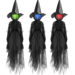 3 Pack Witches Halloween Decorations Outdoor, 6 FT Lighted Witch Stakes Yard Decoration with Change Colors, Life Size Scary Witch Trio Halloween Props for Lawn Grave Party