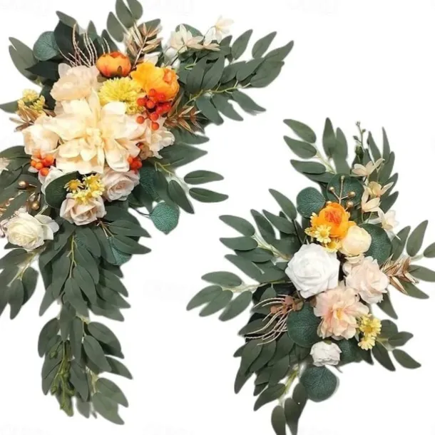 2 Packs Artificial Flowers Decorations, Spring Wedding Flowers,Floral Swag Wedding, Banquet, Party, Reception Entrance Welcome Sign and Background Decoration