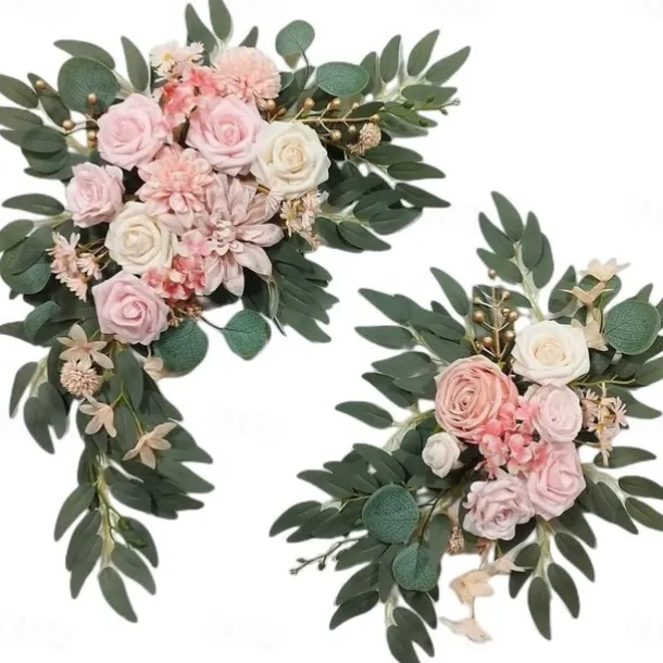 2 Packs Artificial Flowers Decorations, Spring Wedding Flowers,Floral Swag Wedding, Banquet, Party, Reception Entrance Welcome Sign and Background Decoration