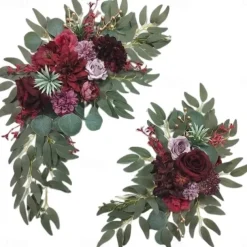 2 Packs Artificial Flowers Decorations, Spring Wedding Flowers,Floral Swag Wedding, Banquet, Party, Reception Entrance Welcome Sign and Background Decoration