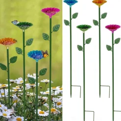 4 Packs Outdoor Bird Feeder Rustic Iron Garden Decor, Bee & Butterfly Birdbath Feeders, Cast Iron Wild Bird Feeding Bowls, Yard Stakes for Garden Decoration