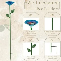 4 Packs Outdoor Bird Feeder Rustic Iron Garden Decor, Bee & Butterfly Birdbath Feeders, Cast Iron Wild Bird Feeding Bowls, Yard Stakes for Garden Decoration