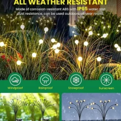 2/4 Packs Solar Firefly Lights Outdoor Waterproof Two Modes of Persistent Light and Flashing 6/8/10 Heads Warm White White Multi Color
