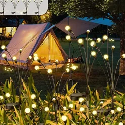 2/4 Packs Solar Firefly Lights Outdoor Waterproof Two Modes of Persistent Light and Flashing 6/8/10 Heads Warm White White Multi Color