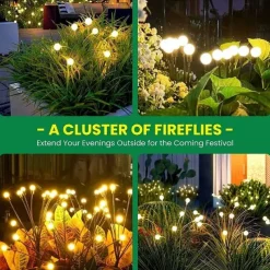 2/4 Packs Solar Firefly Lights Outdoor Waterproof Two Modes of Persistent Light and Flashing 6/8/10 Heads Warm White White Multi Color