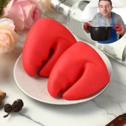 1 Pair Anti-Scald Pot Holders, Red Silicone Oven Glove Set, Lobster Claw Oven Gloves, Red Crab Oven Glove, Non-Slip Silicone Oven Gloves, Kitchen Safe Cooking Gloves For Oven