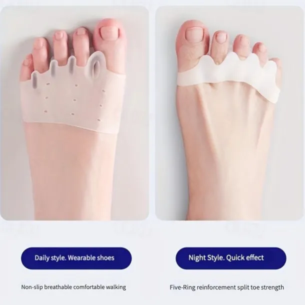 1 Pair Hallux Valgus Corrector, Toe Separators Toe Spacers Split Toe Device, Five Toes Forefoot Pad, Silicone Wearable Shoes for Women