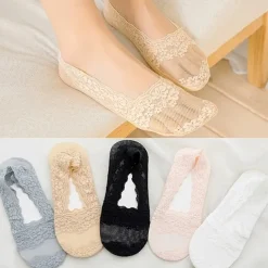 1 Pair Lace No Show Socks, Assorted Color Invisible Floral Lace Low Cut Ankle Socks, Women's Stockings & Hosiery