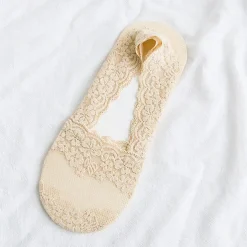 1 Pair Lace No Show Socks, Assorted Color Invisible Floral Lace Low Cut Ankle Socks, Women's Stockings & Hosiery