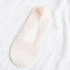 1 Pair Lace No Show Socks, Assorted Color Invisible Floral Lace Low Cut Ankle Socks, Women's Stockings & Hosiery