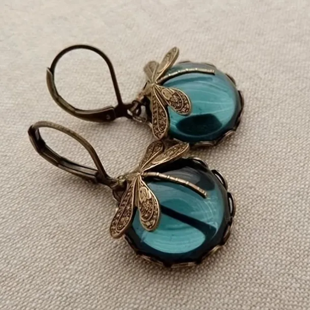 1 Pair Vintage Dragonfly Green Crystal Dangle Earrings, Boho Earrings, Jewelry Packs, Mother's Day Gifts, Birthday Gifts, Holiday Gifts, Woman Girl Gifts, Party Favors