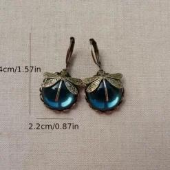1 Pair Vintage Dragonfly Green Crystal Dangle Earrings, Boho Earrings, Jewelry Packs, Mother's Day Gifts, Birthday Gifts, Holiday Gifts, Woman Girl Gifts, Party Favors