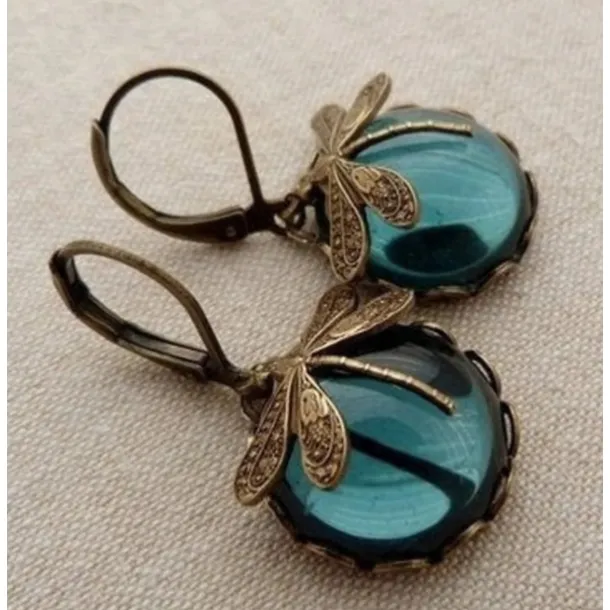 1 Pair Vintage Dragonfly Green Crystal Dangle Earrings, Boho Earrings, Jewelry Packs, Mother's Day Gifts, Birthday Gifts, Holiday Gifts, Woman Girl Gifts, Party Favors