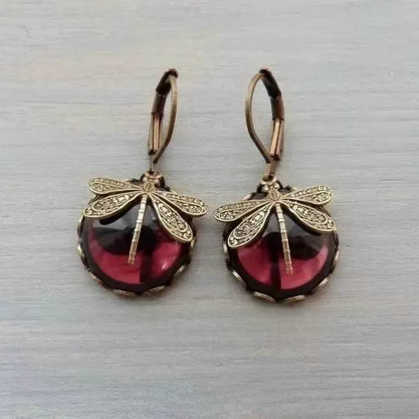 1 Pair Vintage Dragonfly Green Crystal Dangle Earrings, Boho Earrings, Jewelry Packs, Mother's Day Gifts, Birthday Gifts, Holiday Gifts, Woman Girl Gifts, Party Favors