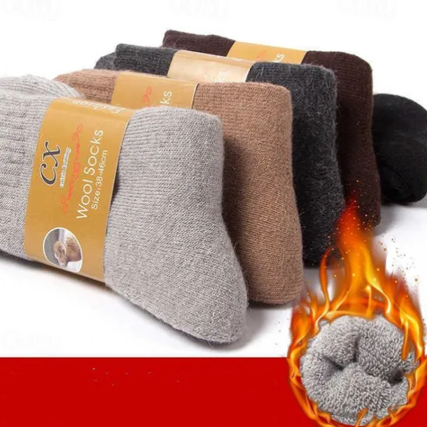 5 pairs of super thick wool socks winter men and women warm wool socks thickened plus velvet towel socks solid color terry socks