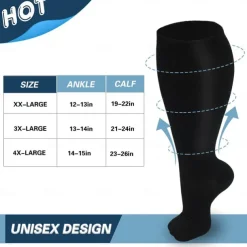 3 Pairs Plus Size Compression Socks for Women & Men, 15-20mmHg Extra Wide Calf Knee High Stockings for Circulation Support