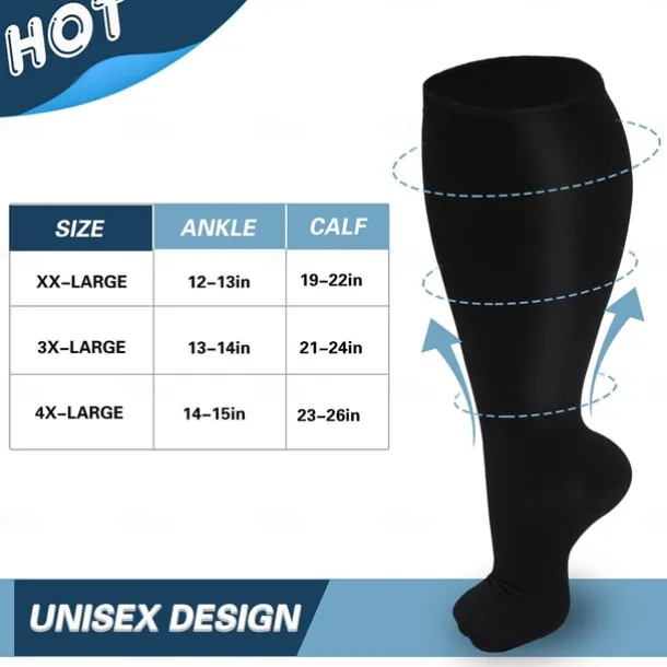3 Pairs Plus Size Compression Socks for Women & Men, 15-20mmHg Extra Wide Calf Knee High Stockings for Circulation Support