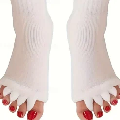 1 Pairs Toeless Yoga Socks, Five-toe Split Socks, Comfy & Breathable Foot Alignment Socks, Non-slip Massage Socks