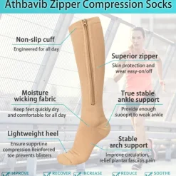 3 Pairs Zipper Compression Socks, 15-20mmHg Neuropathy Socks Bunion Socks Closed Toe Compression Stockings for Men Women，Suit for Running,Nurse,Travel,Cycling,Athletic