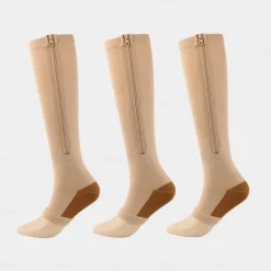 3 Pairs Zipper Compression Socks, 15-20mmHg Neuropathy Socks Bunion Socks Toeless Opened Toe Compression Stockings for Men Women,Suit for Running,Nurse,Travel,Cycling,Athletic