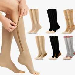 3 Pairs Zipper Compression Socks, 15-20mmHg Neuropathy Socks Bunion Socks Toeless Opened Toe Compression Stockings for Men Women，Suit for Running,Nurse,Travel,Cycling,Athletic