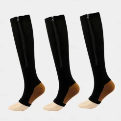 3 Pairs Zipper Compression Socks, 15-20mmHg Neuropathy Socks Bunion Socks Toeless Opened Toe Compression Stockings for Men Women，Suit for Running,Nurse,Travel,Cycling,Athletic