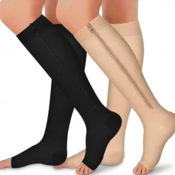 3 Pairs Zipper Compression Socks, 15-20mmHg Neuropathy Socks Bunion Socks Toeless Opened Toe Compression Stockings for Men Women，Suit for Running,Nurse,Travel,Cycling,Athletic